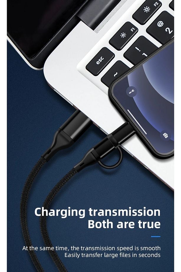4in1 Çoklu Şarj 20W Super PD Lightning & USB & 2 Adet Type-C 1 Metre Hızlı Şarj Ve Data Kablosu - 5