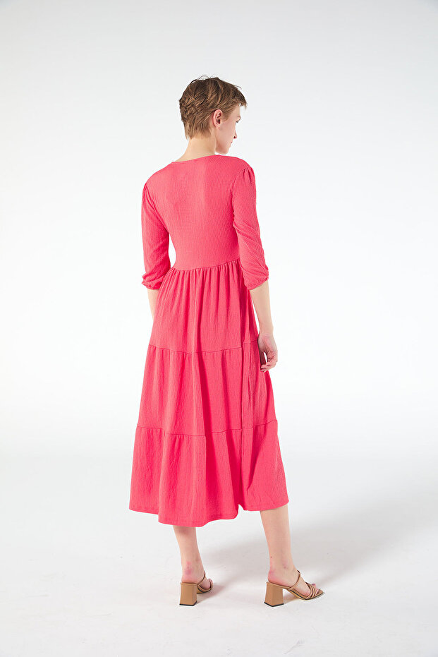 V Yaka Midi Elbise - 4