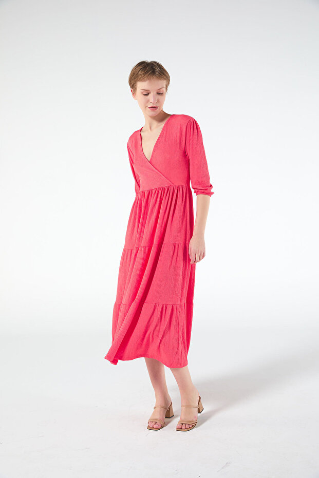 V Yaka Midi Elbise - 3