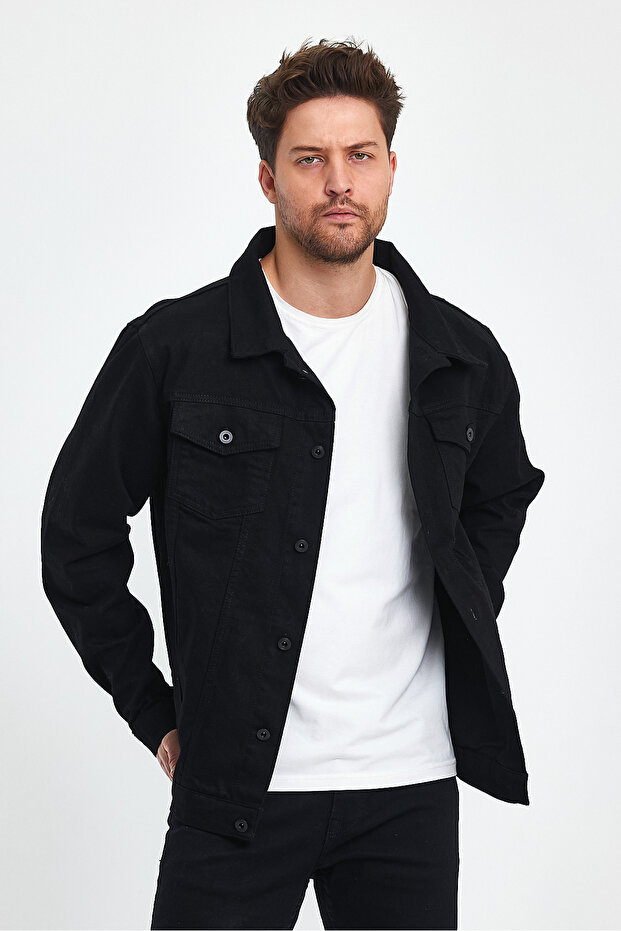 Men's Midnight Black Comfortable Cut Denim Jeans Coat 388