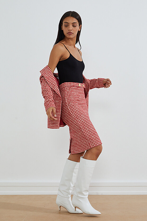 Fustă costum cu model Houndstooth - 3