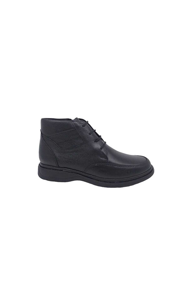 040 Men's Black Genuine Leather Lace Up Zippered Poly (Light) Sole Boots