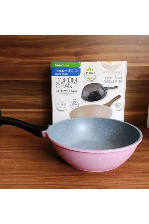 28 Cm Döküm Granit Wok Tava / Pembe - 1
