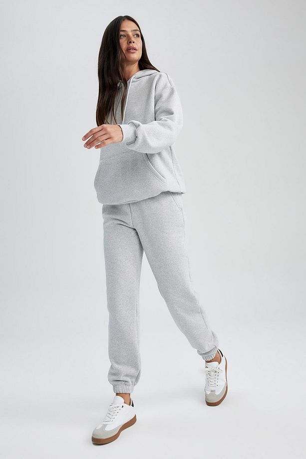 Beli Paçası Lastikli Bağcıklı Basic Düz Cepli Kalın Kumaş Jogger Eşofman Altı W1505az23wn - 4
