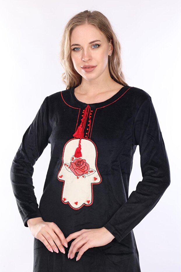 Kadın Siyah kadife elbise - 5