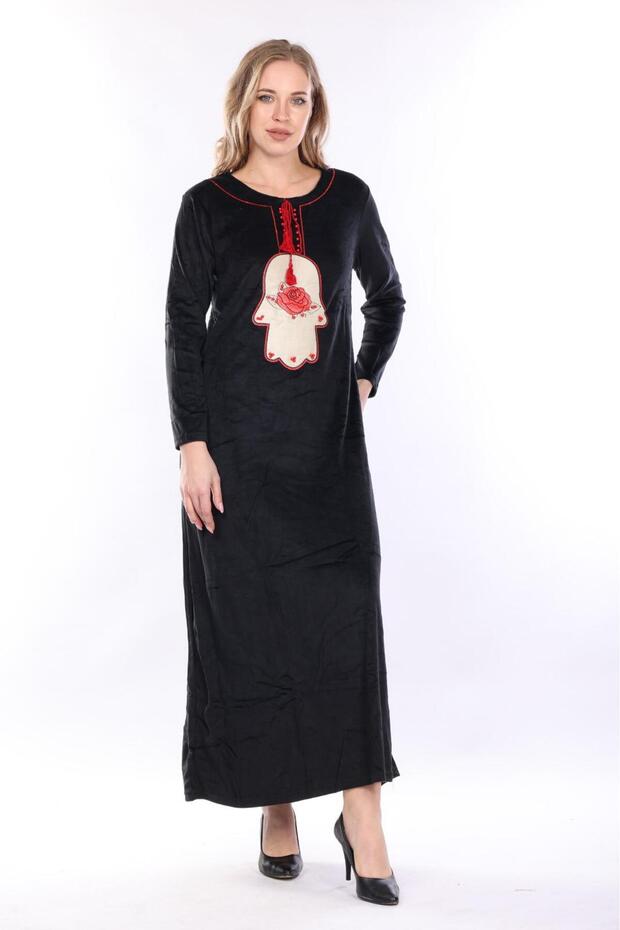 Kadın Siyah kadife elbise - 2