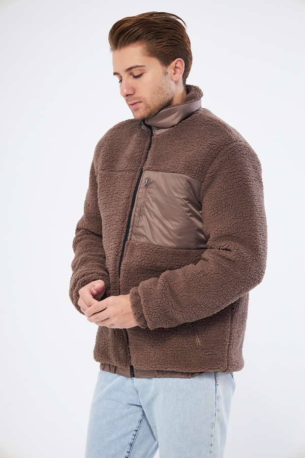 Regular Fit Pocket Detailed Plush Winter Coat