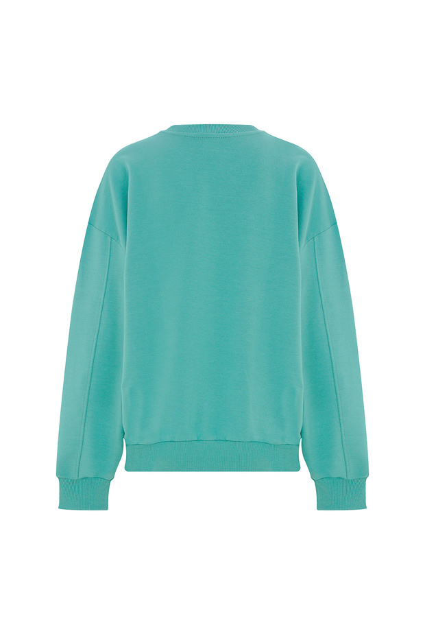 Eazy Basic Oversize Unisex Küf Yeşili Bisiklet Yaka İnce Sweatshirt - 2