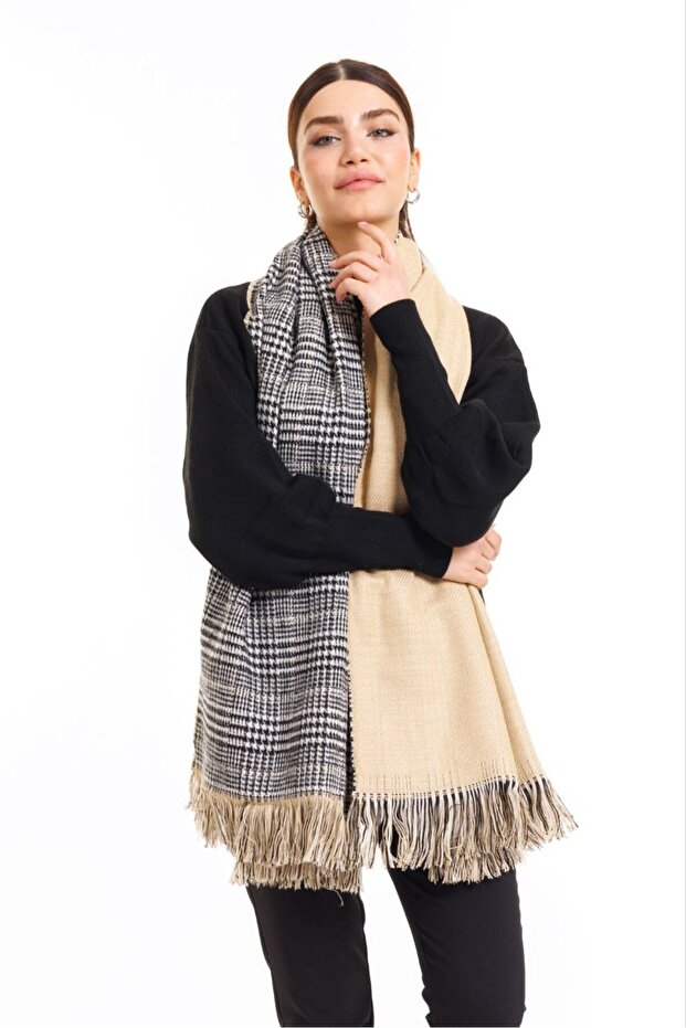 Double Sided Plaid Wool Shoulder Shawl - 70x190cm - Winter Shawl