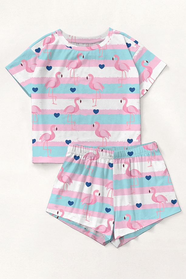 Trendy Flamingo Pijama Şort Takımı - 1