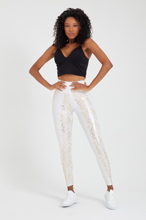 Women's Foil Printed Leather Patterned Leggings