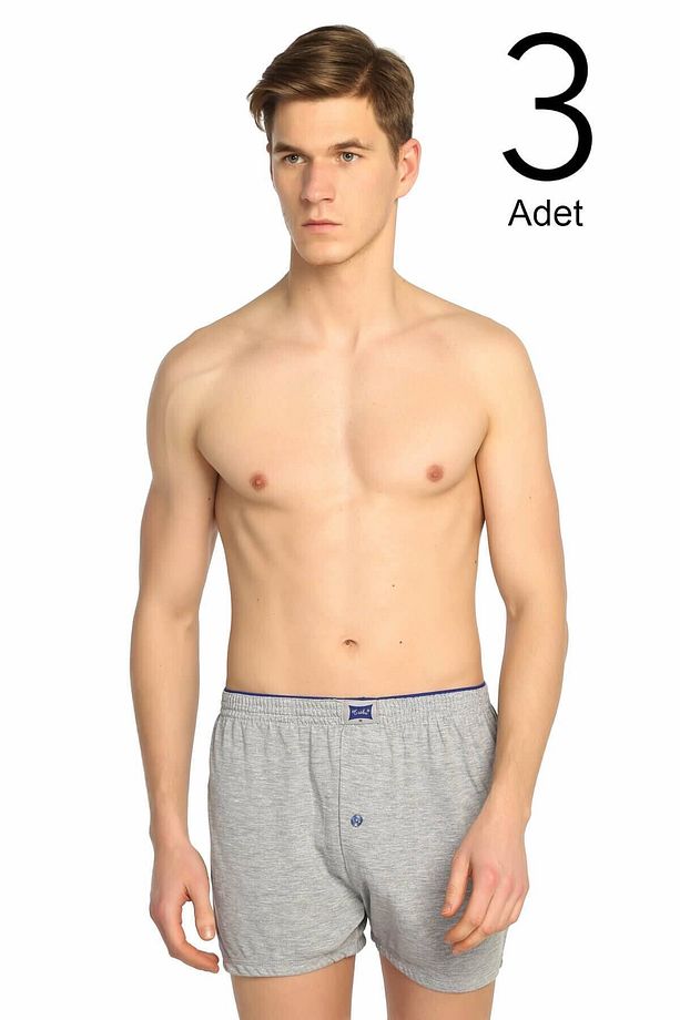 Erkek Gri Penye Düğmeli Boxer 3'lü Paket Yeni Sezon - 1