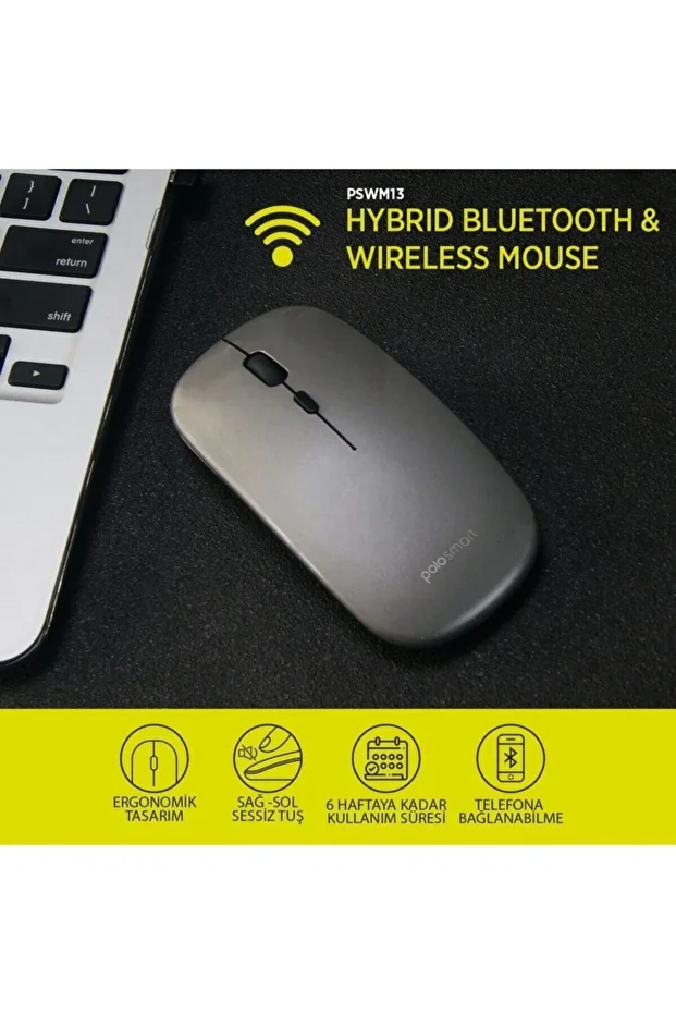 Pswm13 Hybrid Bluetooth & Wireless Şarj Edilebilir Mouse K.gri - 4