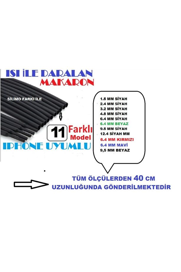 11 Çeşit Renkli Set Isıyla Daralan Makaron Kablo Seti Iphone Şarj Tamir - 3