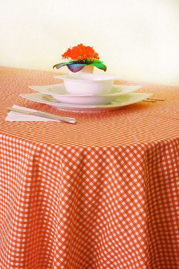 Turuncu Küçük Kare Desen Pötikareli Piknik Masa Örtüsü Örtüsü 110x110 cm - 1