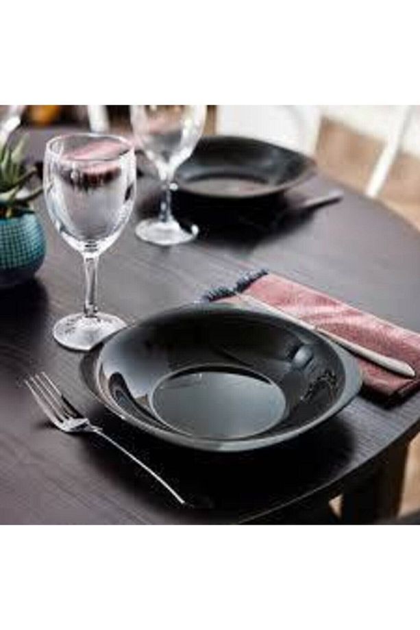 6 'lı Siyah Yemek Tabağı Carine Black 6 Adet Siyah Çukur Yemek Tabağı 21 Cm - 1