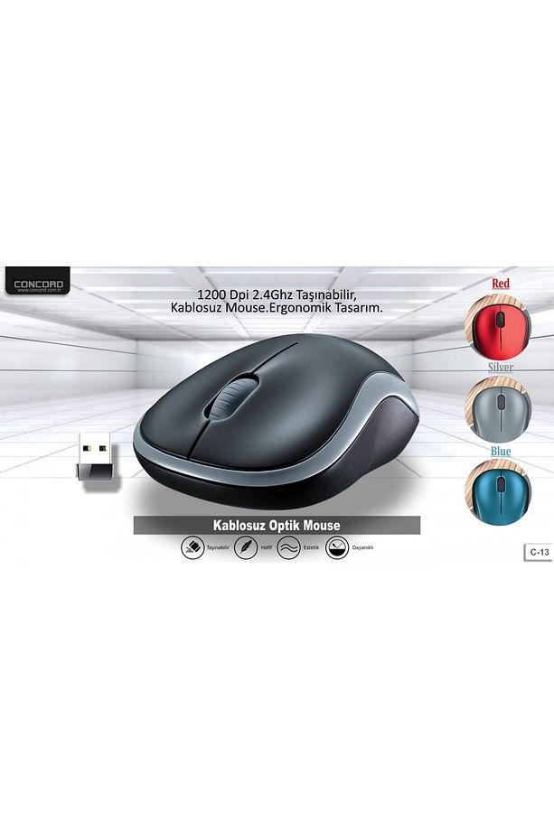 Wireless 1200 Dpı Kablosuz Optik Mouse - Kablosuz Mause C-13 Siyah - 4