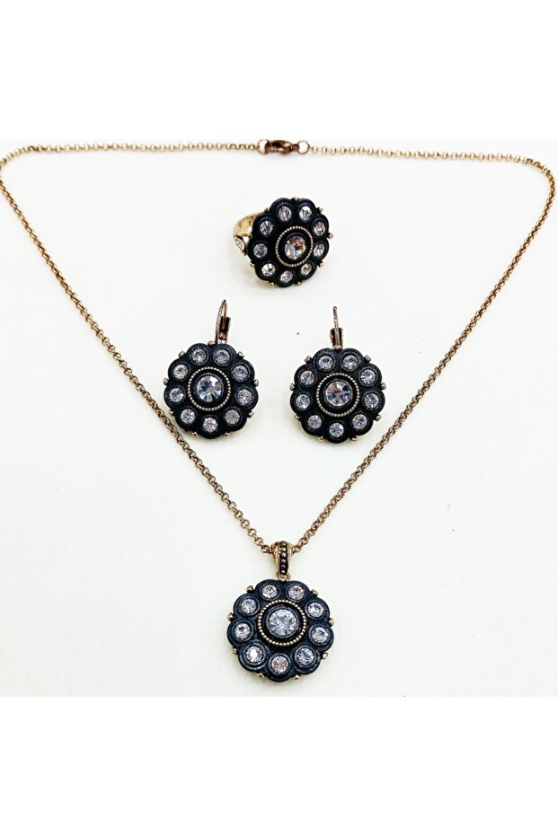 New Year's Gift Diamond Montur Daisy Necklace Earrings Ring Set with Stones * for Lover -