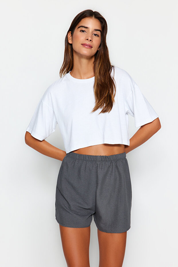 Bej-Çok Renkli 2'li Paket Şort Dokuma Pijama Altı THMSS23SR00020 - 4