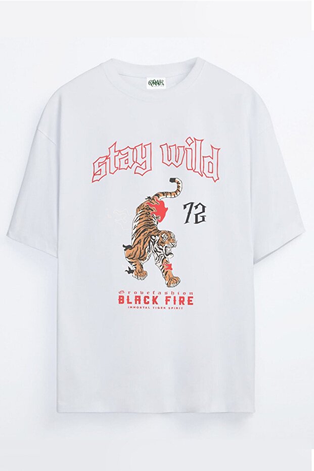 Wild Kal Stay Wild Tiger Printed Unisex Oversize T-shirt
