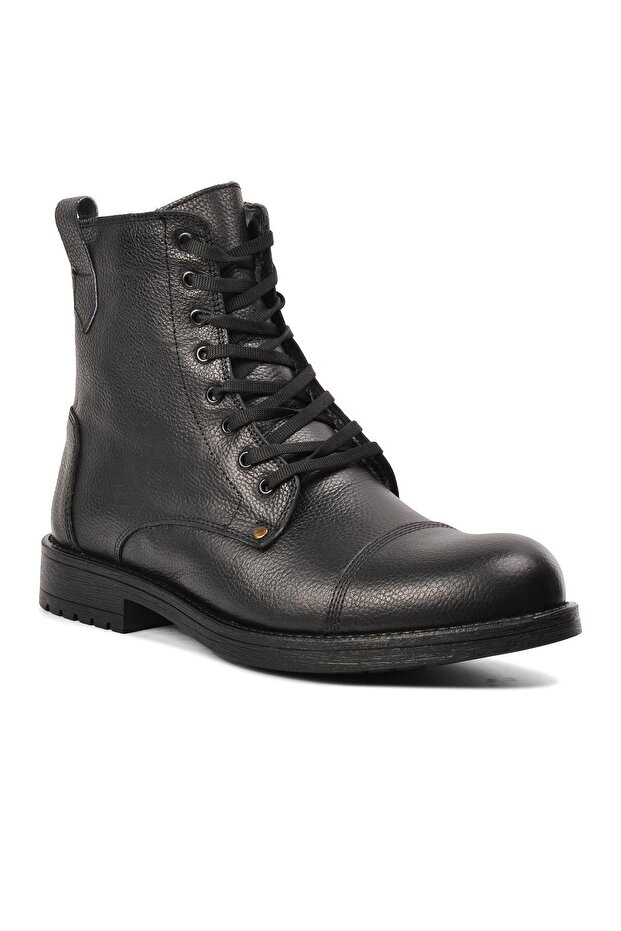 465 Black Genuine Leather Men's Boots with Fur Inside
