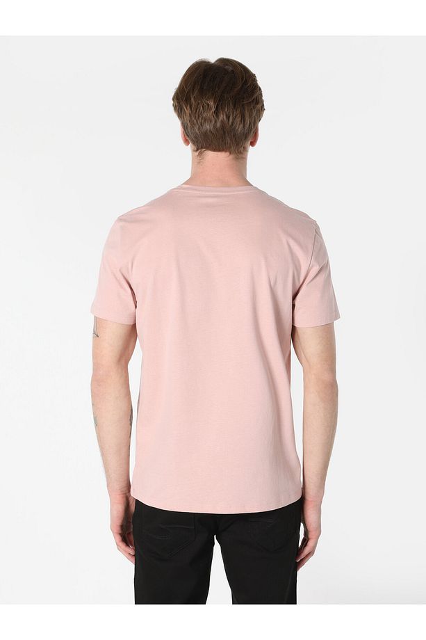 Regular Fit Bisiklet Yaka Basic Pembe Erkek Kısa Kol Tişört - 2