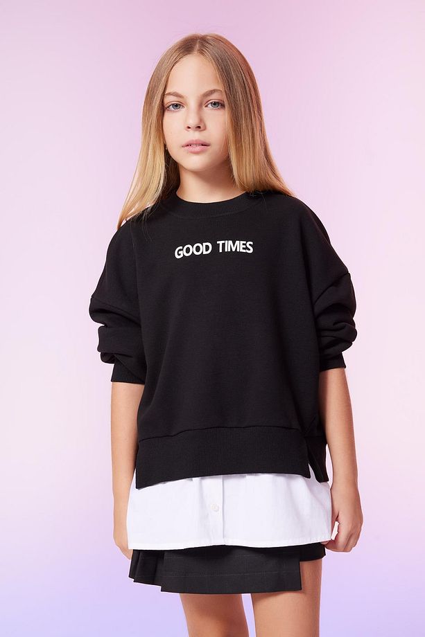 Kız Çocuk Oversize Bisiklet Yaka Içi Yumuşak Tüylü Kalın Sweatshirt A8424a823au - 1