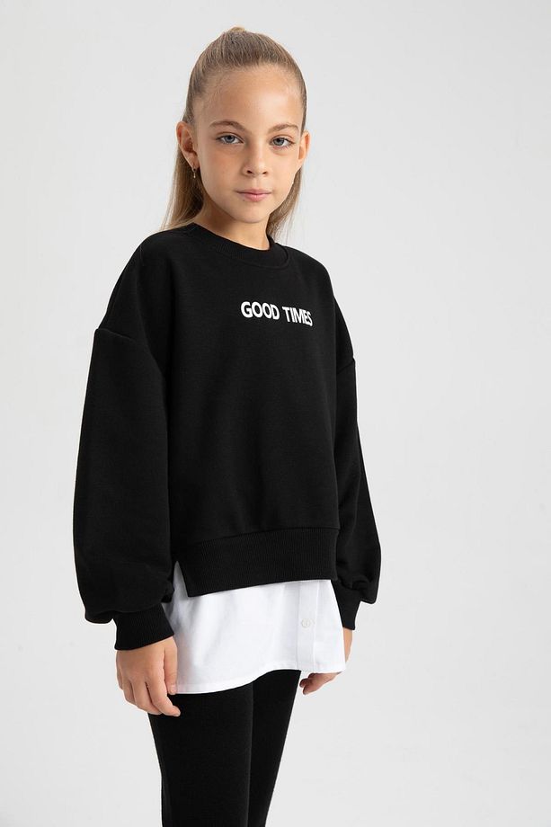 Kız Çocuk Oversize Bisiklet Yaka Içi Yumuşak Tüylü Kalın Sweatshirt A8424a823au - 8