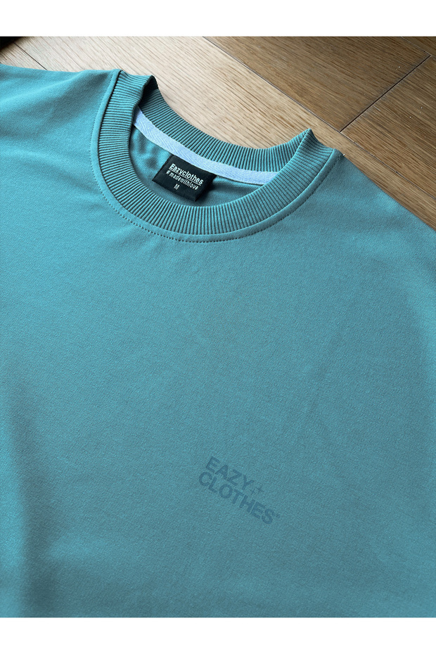 Eazy Basic Oversize Unisex Küf Yeşili Bisiklet Yaka İnce Sweatshirt - 3