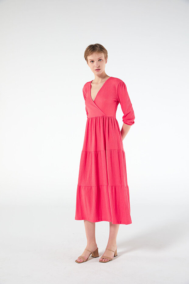 V Yaka Midi Elbise - 2