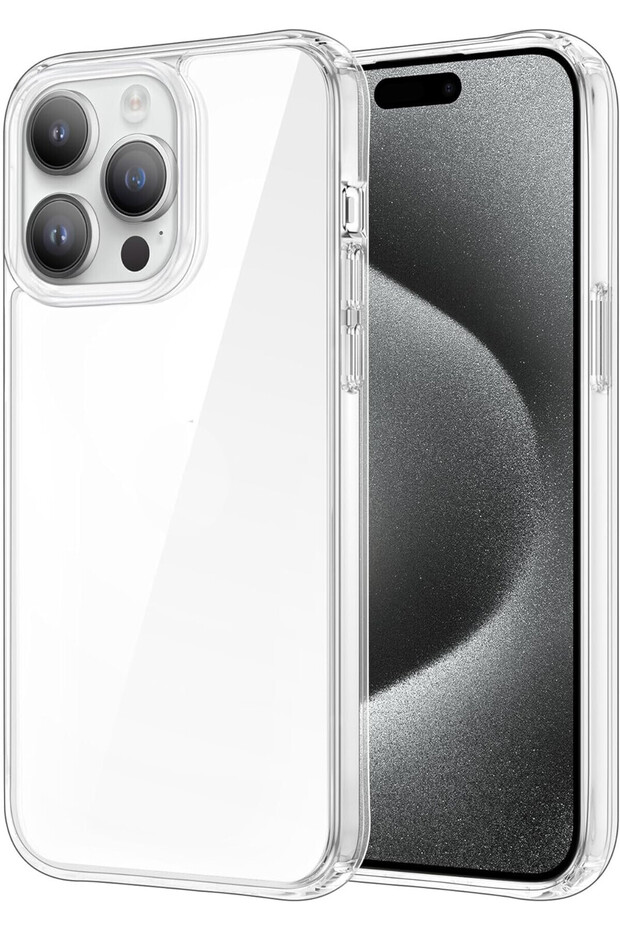 جراب سيليكون شفاف متوافق مع هاتف iPhone 15 Pro Max، غطاء مرتفع للكاميرا مقاوم للصدمات - 1