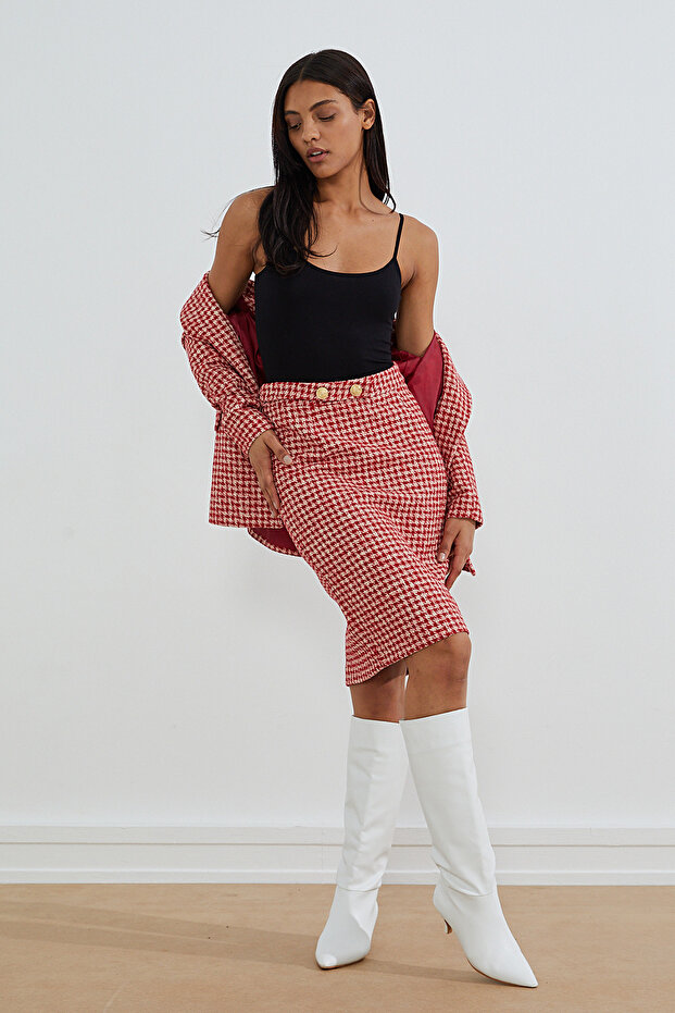 Fustă costum cu model Houndstooth - 1