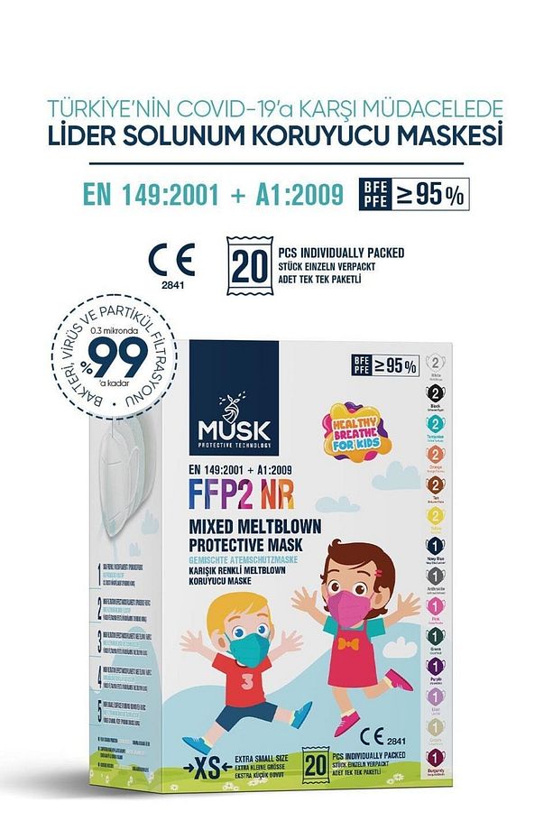 N95 Çocuk Maske Mix Colorful Kutusu Xs 20 Adet - 1