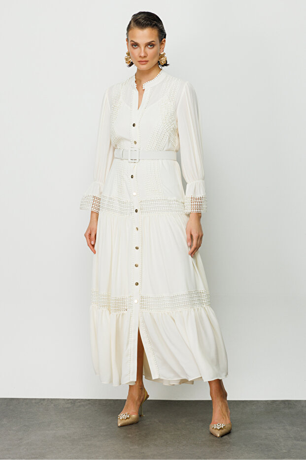 Aplike Detay Uzun Elbise - 3