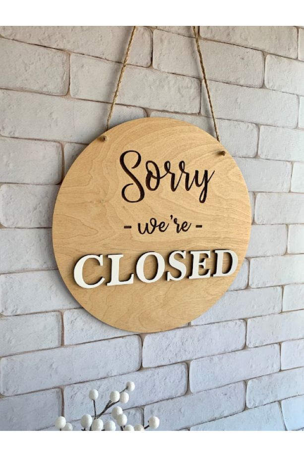 ahşap açık kapalı yazılı kapı süsü dükkan kapı süsü açığız , kapalıyız yazısı open closed - 2