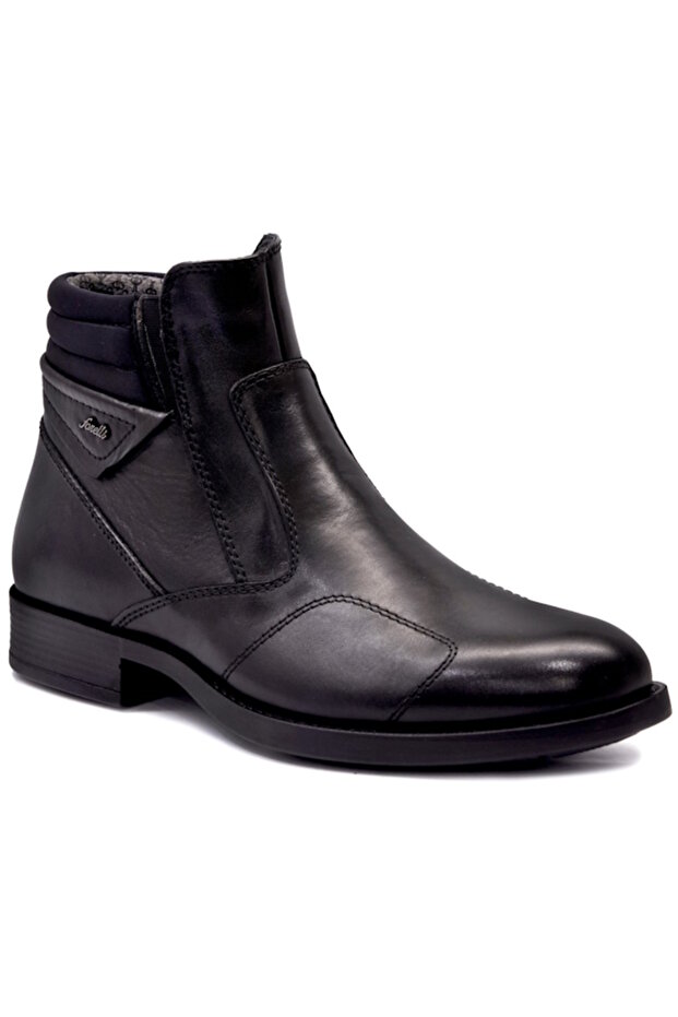 MOTTO-G 31664 Black Skin Leather Men's Boots with Bone Protrusion Feature
