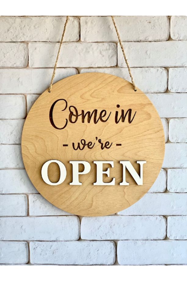 ahşap açık kapalı yazılı kapı süsü dükkan kapı süsü açığız , kapalıyız yazısı open closed - 1