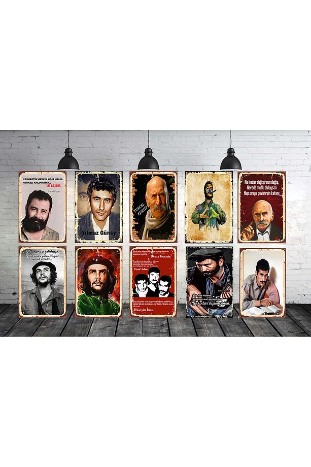 Yılmaz Güney Tuncel Kurtiz Ahmet Kaya Che Guevara 10 Parça 20 x 30 CM Retro Ahşap Tablo Seti 020 - 1