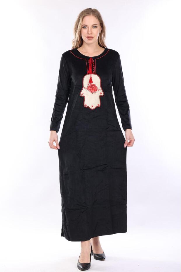 Kadın Siyah kadife elbise - 6