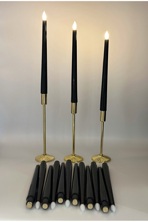 3 ad siyah şamdan led mum boy 32 cm - 1