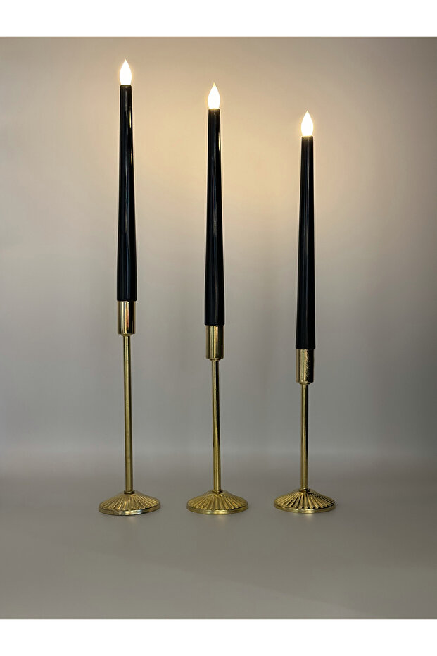 3 ad siyah şamdan led mum boy 32 cm - 3