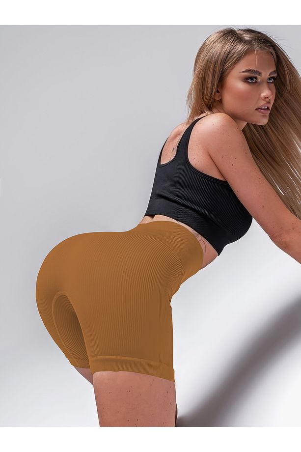 Dublin Model Biker Örme Kumaş Seamless Model Fitilli Şort Caramel Renk - 6
