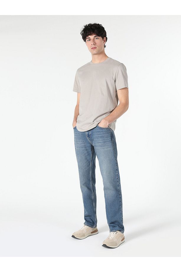 Regular Fit Bisiklet Yaka Basic Taş Erkek Kısa Kol Tişört - 1