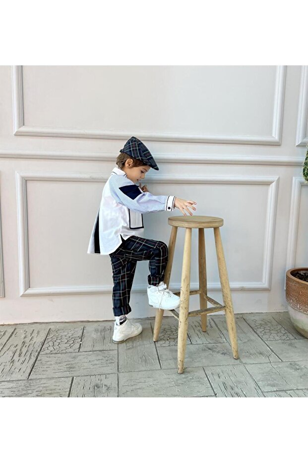 Double Collar Detailed Boy's Shirt