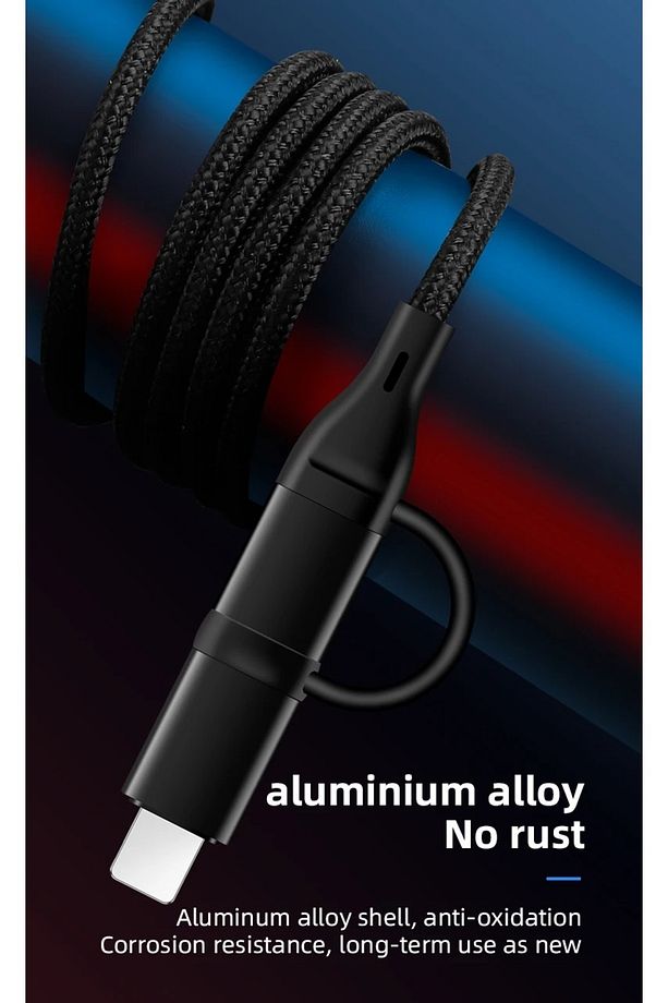 4in1 Çoklu Şarj 20W Super PD Lightning & USB & 2 Adet Type-C 1 Metre Hızlı Şarj Ve Data Kablosu - 6