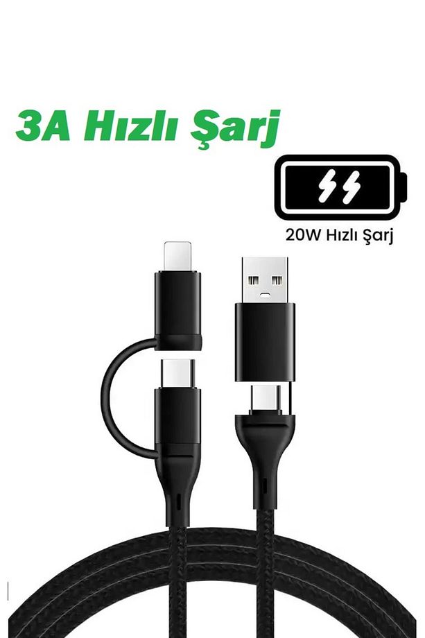 4in1 Çoklu Şarj 20W Super PD Lightning & USB & 2 Adet Type-C 1 Metre Hızlı Şarj Ve Data Kablosu - 1