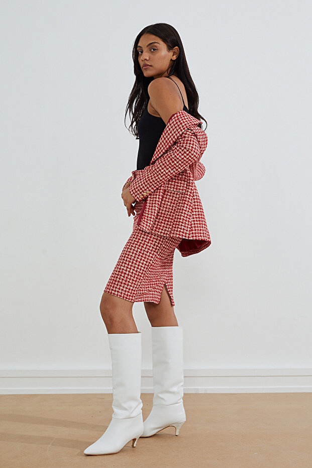 Fustă costum cu model Houndstooth - 2
