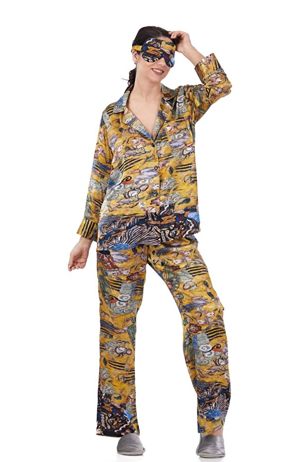Silk Shirt Trousers-Pajamas Set| Lady with Fan| Nomads Felt