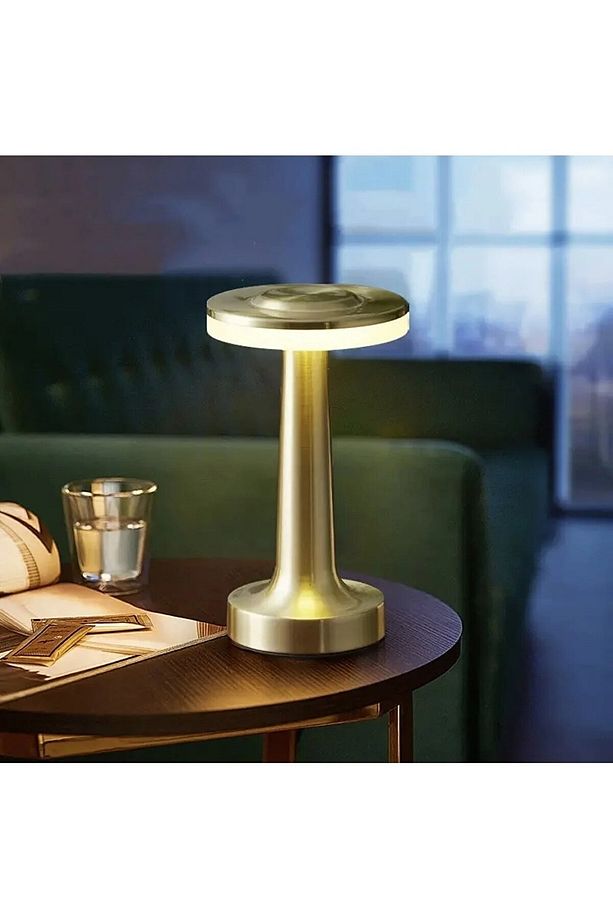 Dokunmatik Abajur 3 Mod Kademeli Şarjlı Gold Sarı Masa Lambası Modern Led Abajur - 1