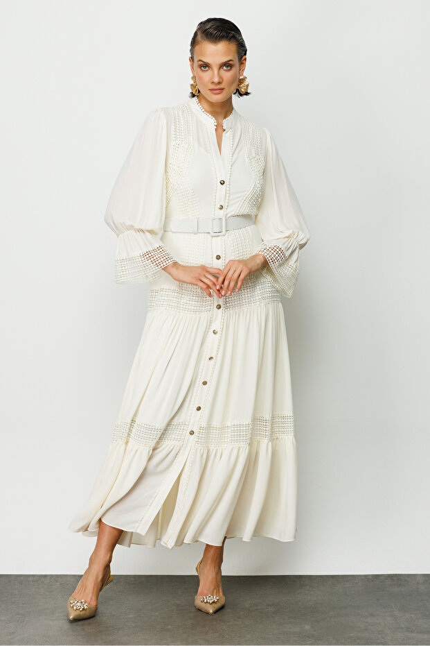 Aplike Detay Uzun Elbise - 1